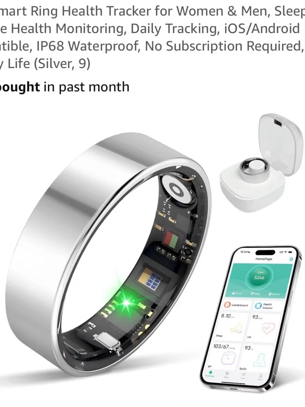 Silver Smart Health Tracking Ring with Mobile App